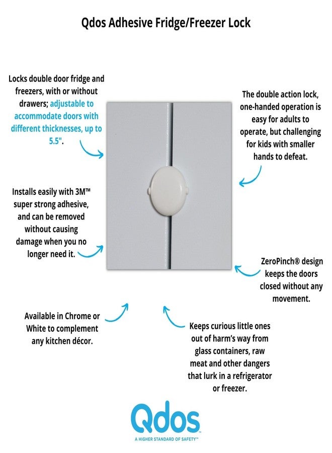Qdos Safety Adhesive Fridge/Freezer Lock | White | Easy One Handed Operation - Patented ZeroPinch Design - Unique Modern Design Refrigerator Lock - Baby Proofing Doesn't Have to be Ugly - Image 2